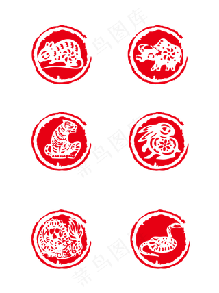 中国风红色十二生肖印章矢量可商