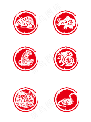 中国风红色十二生肖印章矢量可商