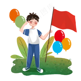 建军节举旗子敬礼学生png素材