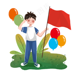 建军节举旗子敬礼学生png素材