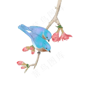 手绘清新水彩风花鸟,免抠元素