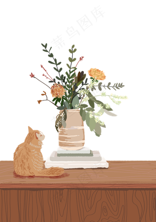 黄色系温暖书桌手绘平涂肌理感插