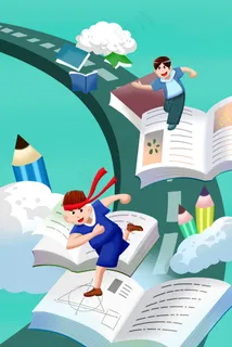 绿色系卡通手绘风高考备战高考配图