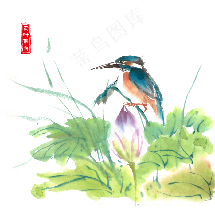 荷叶与翠鸟(4724X4724(DPI:300))psd模版下载