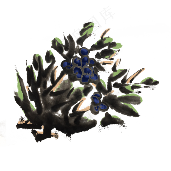 水墨风新鲜水果蓝莓手绘图案(4000X4000(DPI:300))psd模版下载