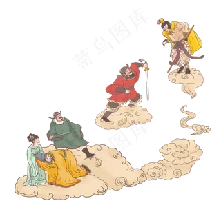 手绘中国古代神话传说孙悟空大闹,免抠元素