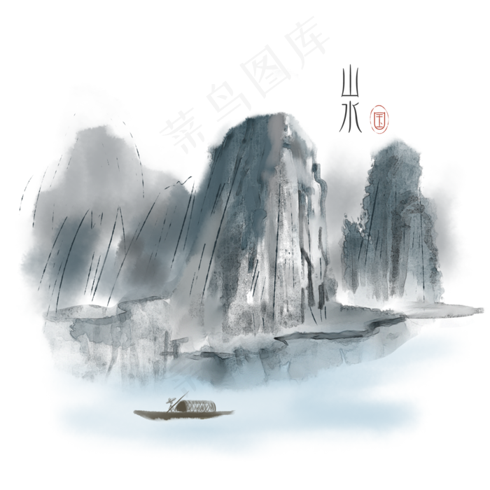 古风山水画素材(2000X2000(DPI:300))psd模版下载