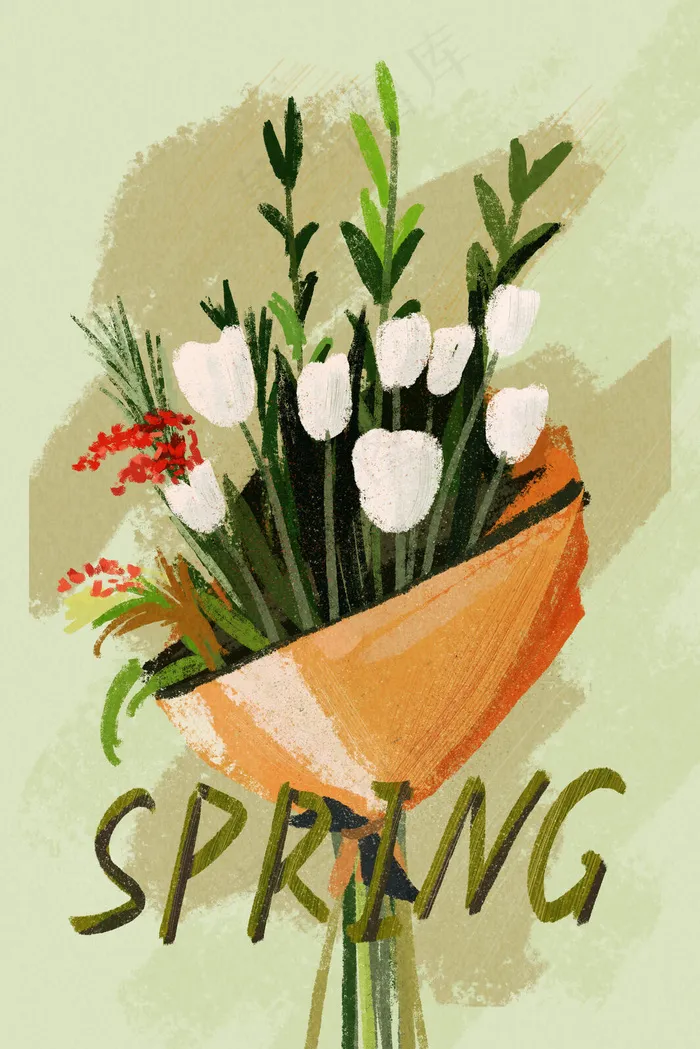 文艺风的春天花束(3545X5315(DPI:300))psd模版下载