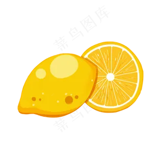 黄色手绘切开的水果柠檬叶子免扣