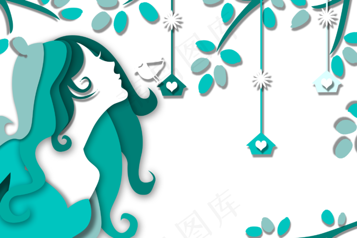 可爱的绿色女神节边框,免抠元素