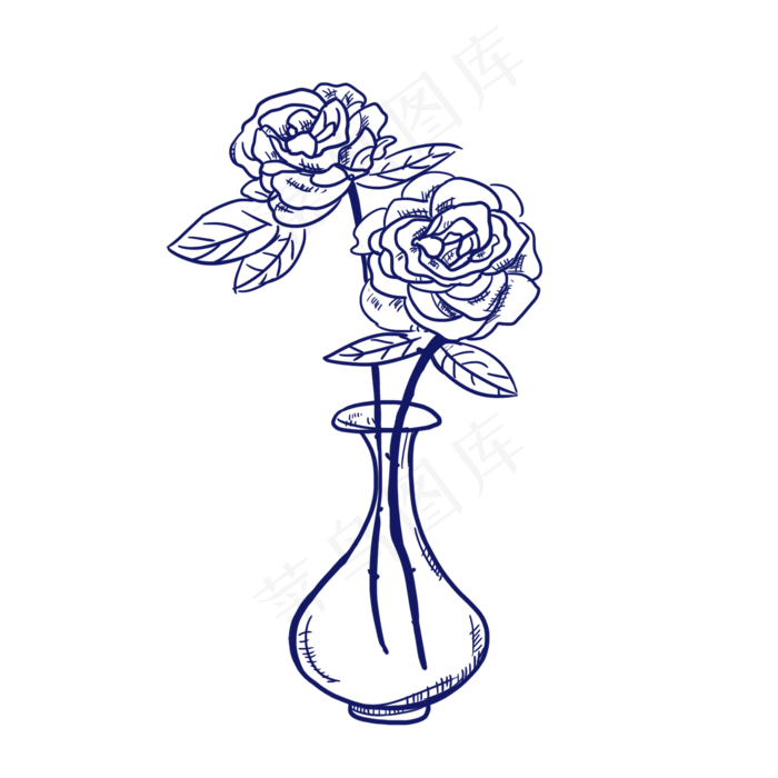 手绘玫瑰花瓶设计素材(2000X2000(DPI:300))psd模版下载