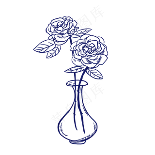 手绘玫瑰花瓶设计素材