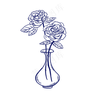 手绘玫瑰花瓶设计素材