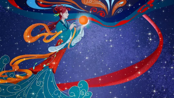 中国风神话蓝色女娲补天