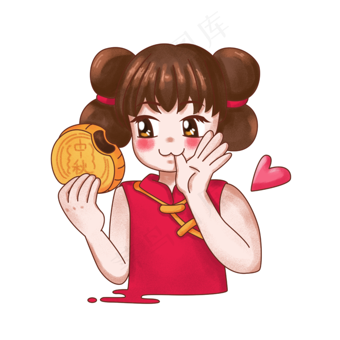 中秋节卡通福娃之女孩吃月饼,免抠元素(2500X2500(DPI:300))psd模版下载