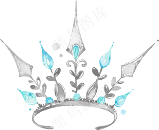 水彩手绘公主银色水晶皇冠,免抠元素