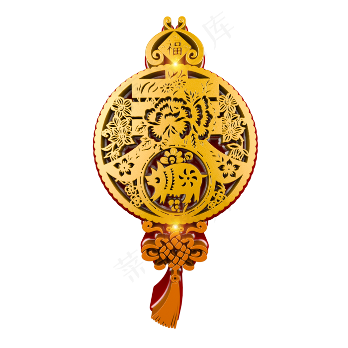 中国风立体剪纸春猪装饰元素,免抠元素