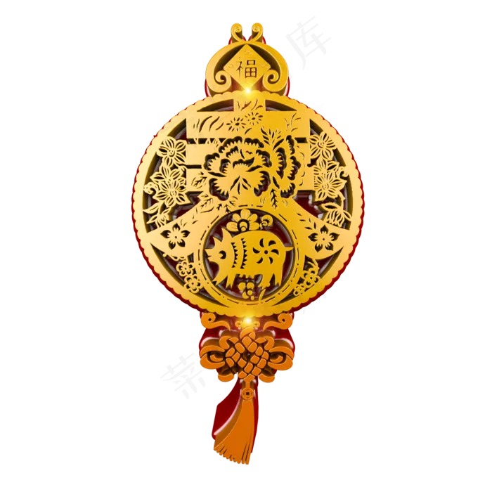 中国风立体剪纸春猪装饰元素,免抠元素psd模版下载
