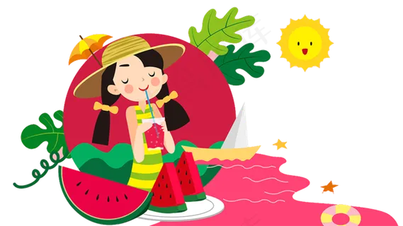 粉色系扁平风立夏西瓜女孩 粉色系扁平风立夏西瓜女孩