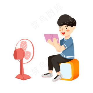 芒种男孩看书乘凉素材