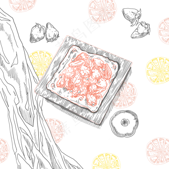 下午茶装饰餐桌美食线条,免抠元素(2500X2500(DPI:300))psd模版下载