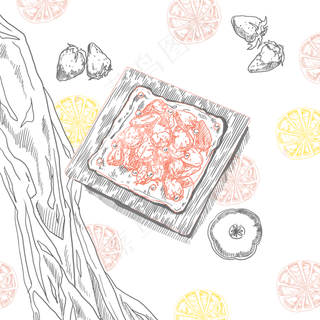 下午茶装饰餐桌美食线条,免抠元素