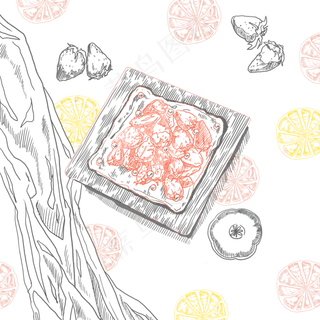 下午茶装饰餐桌美食线条,免抠元素