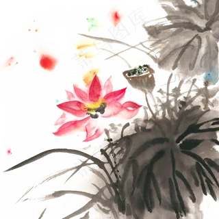 盛开的荷花水墨画PNG免抠素材 盛开的荷花水墨画PNG免抠素材