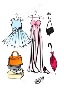 3.8妇女节时尚简笔卡通礼服奢侈品,免抠元素 3.8妇女节时尚简笔卡通礼服奢侈品,免抠元素