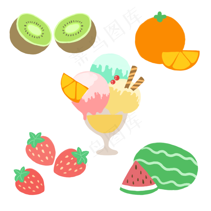 夏季清新缤纷水果甜品冰激凌果汁(4181X4181(DPI:300))psd模版下载