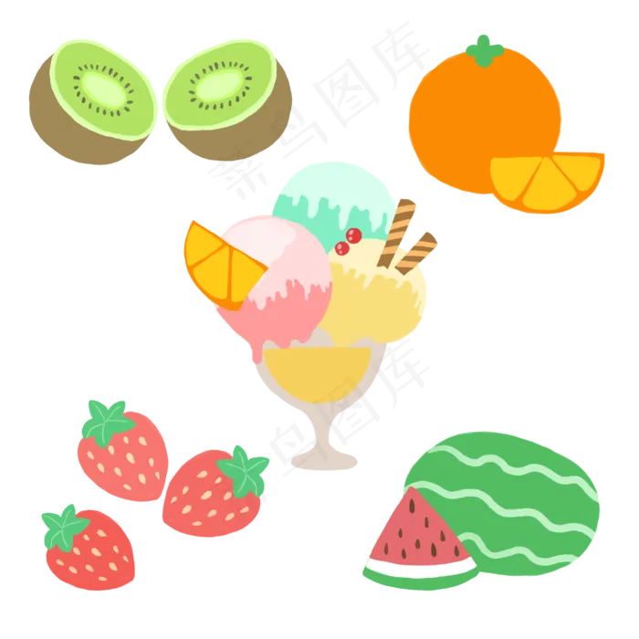 夏季清新缤纷水果甜品冰激凌果汁(4181X4181(DPI:300))psd模版下载