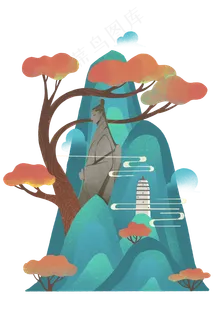 中国式山水装饰青山红叶宝塔佛像 中国式山水装饰青山红叶宝塔佛像