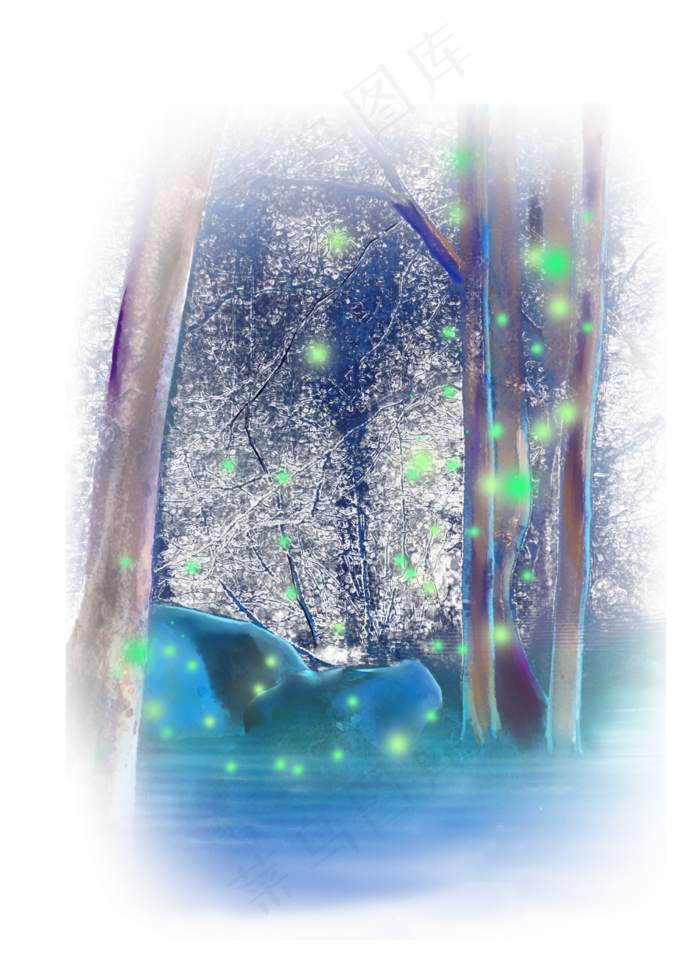夏夜树林萤火虫原画(2877X3999(DPI:72))psd模版下载