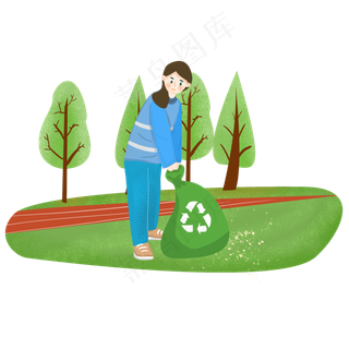 世界地球日打扫卫生的环保女孩