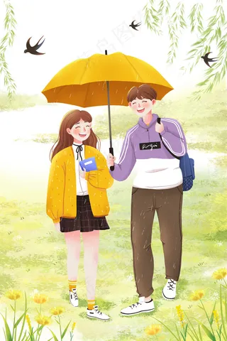下雨天雨中漫步打伞的情侣下载