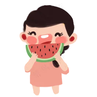 夏季吃西瓜的开心小女孩