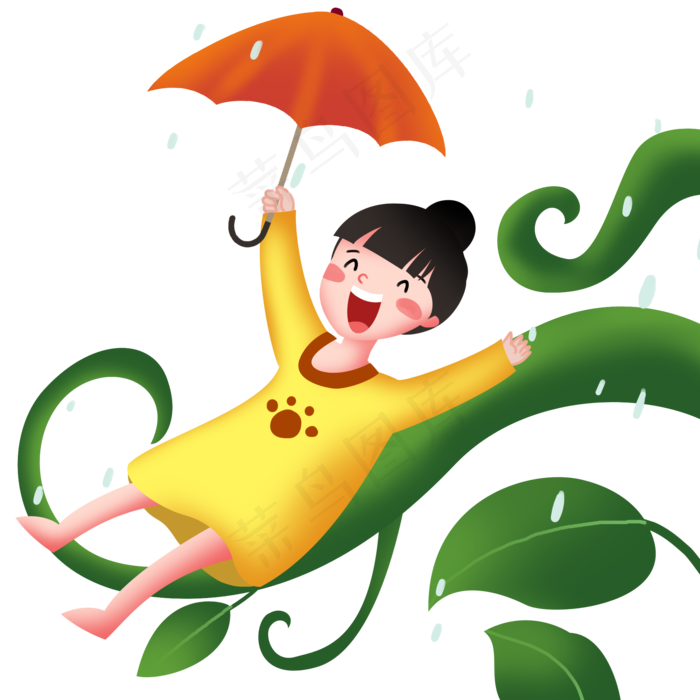 谷雨人物和植物插画