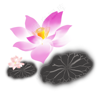 卡通毛笔画荷花免扣图