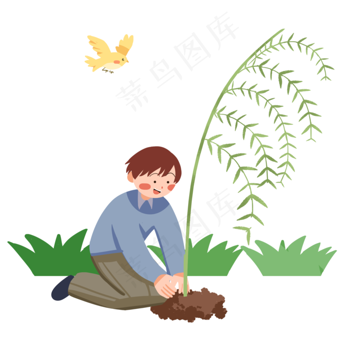 清明节植树的小男孩(2000X2000(DPI:300))psd模版下载
