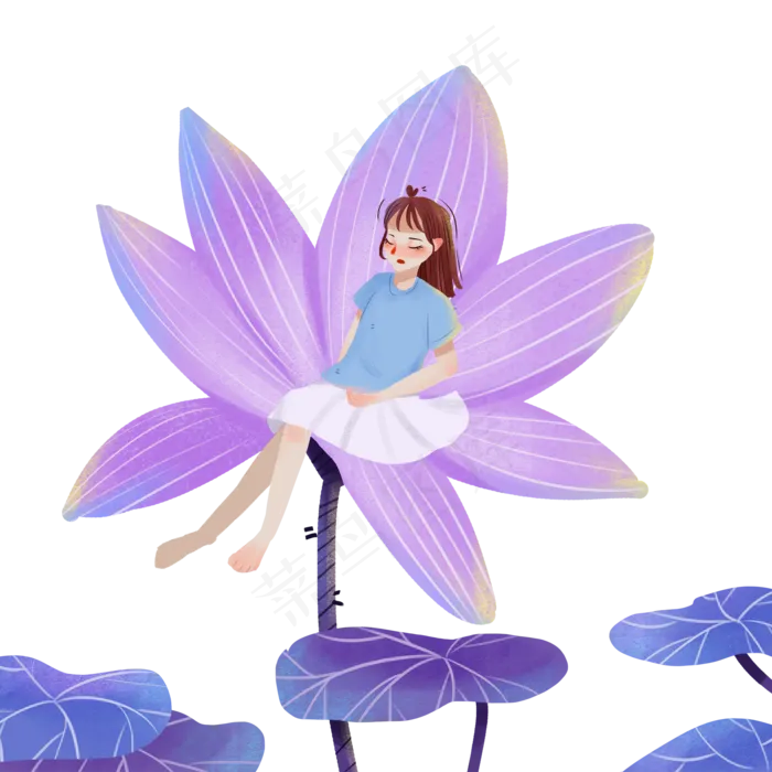 坐在莲花池中的女孩免扣图(2000X2000(DPI:300))psd模版下载