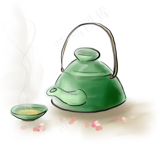 中国风花瓣和绿色茶壶(2000X2000(DPI:300))psd模版下载