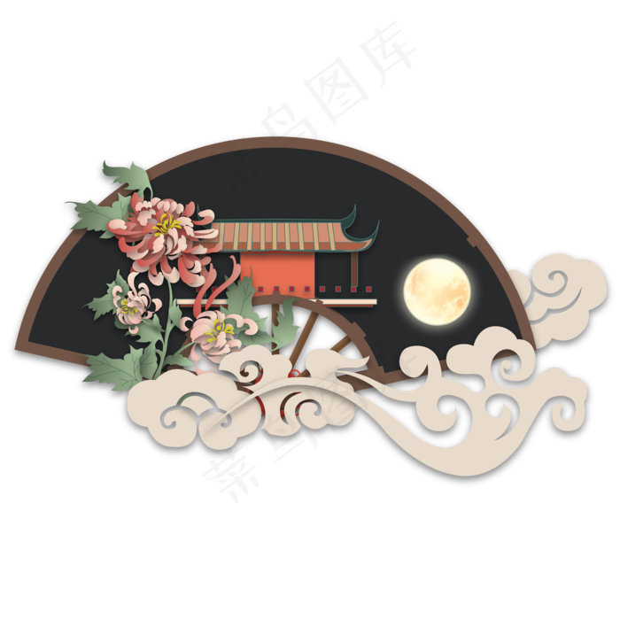 中国风扇子装饰(2000*2000px 300 dpi )ai矢量模版下载