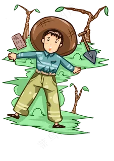 植树节休息的小男孩