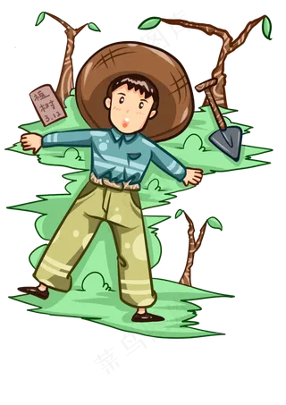 植树节休息的小男孩