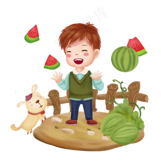水果系列快乐小男孩吃西瓜