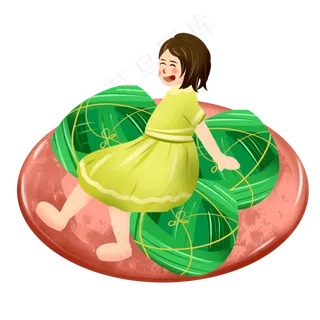 端午节扁平风手绘坐在盘子里的小