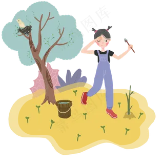 植树节准备植树女孩