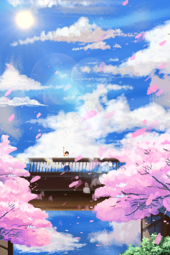 治愈唯美大暑夏至春天夏景樱花日系天空云朵(3545*5315px 300 dpi )