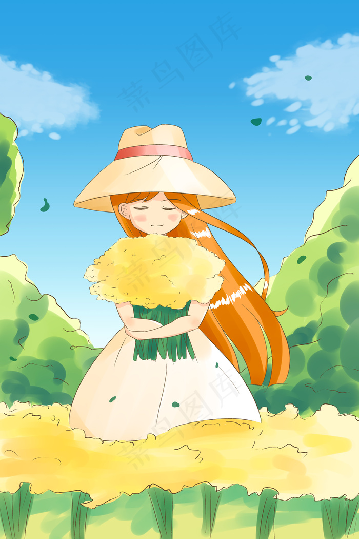 夏至花海森系少女(3545X5315(DPI:300))psd模版下载