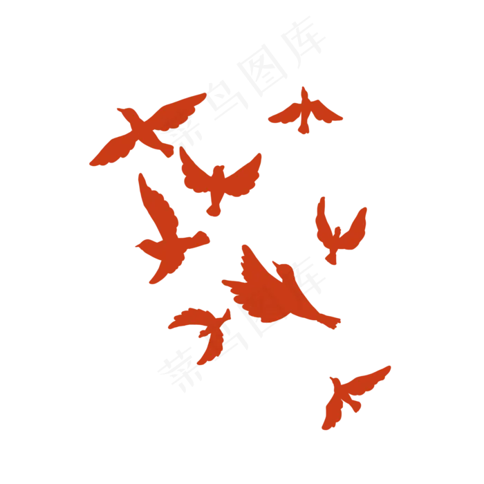 红色鸽子群剪影PNG(2000X2000(DPI:300))psd模版下载